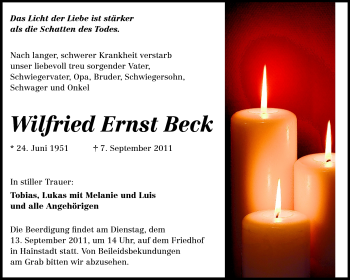 Traueranzeige von Wilfried Ernst Beck von Odenwälder Echo
