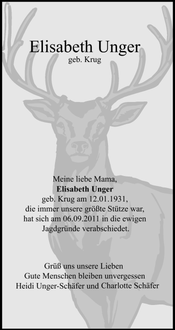 Traueranzeige von Elisabeth Unger von Echo-Zeitungen (Gesamtausgabe)