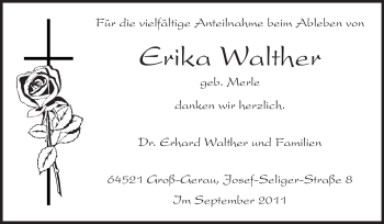 Traueranzeige von Erika Walther von Rüsselsheimer Echo, Groß-Gerauer-Echo, Ried Echo