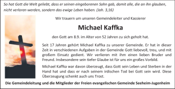 Traueranzeige von Michael Kaffka von Echo-Zeitungen (Gesamtausgabe)
