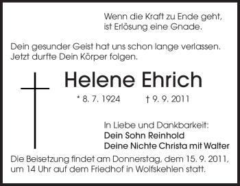 Traueranzeige von Helene Ehrich von Rüsselsheimer Echo, Groß-Gerauer-Echo, Ried Echo