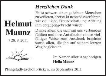 Traueranzeige von Helmut Maunz von Echo-Zeitungen (Gesamtausgabe)