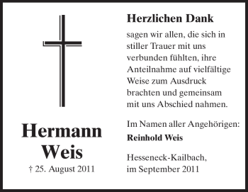 Traueranzeige von Hermann Weis von Odenwälder Echo
