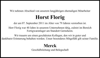 Traueranzeige von Horst Florig von Echo-Zeitungen (Gesamtausgabe)