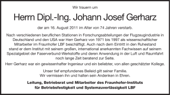Traueranzeige von Dipl.-Ing. Johann Josef Gerharz von Darmstädter Echo, Odenwälder Echo, Rüsselsheimer Echo, Groß-Gerauer-Echo, Ried Echo