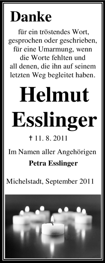 Traueranzeige von Helmut Esslinger von Odenwälder Echo