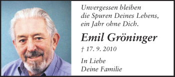 Traueranzeige von Emil Gröninger von Darmstädter Echo, Odenwälder Echo, Rüsselsheimer Echo, Groß-Gerauer-Echo, Ried Echo