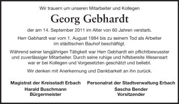 Traueranzeige von Georg Gebhardt von Odenwälder Echo