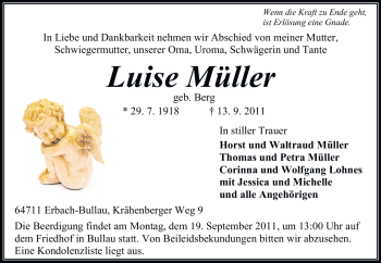 Traueranzeige von Luise Müller von Odenwälder Echo