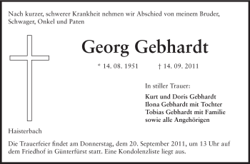 Traueranzeige von Georg Gebhardt von Odenwälder Echo