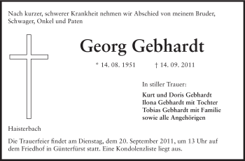 Traueranzeige von Georg Gebhardt von Odenwälder Echo