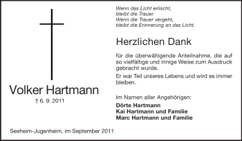 Traueranzeige von Volker Hartmann von Echo-Zeitungen (Gesamtausgabe)