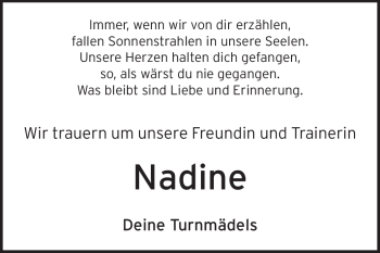 Traueranzeige von Nadine Schmidt von Echo-Zeitungen (Gesamtausgabe)