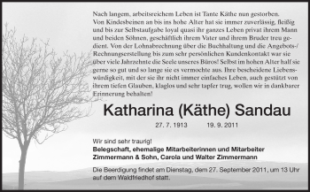 Traueranzeige von Katharina (Käthe) Sandau von Echo-Zeitungen (Gesamtausgabe)