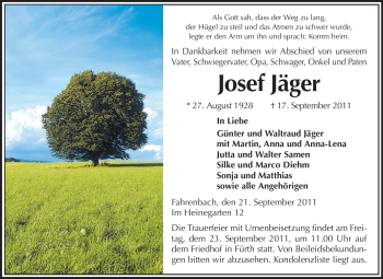 Traueranzeige von Josef Jäger von Starkenburger Echo