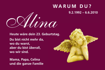 Traueranzeige von Alina Hübel von Odenwälder Echo
