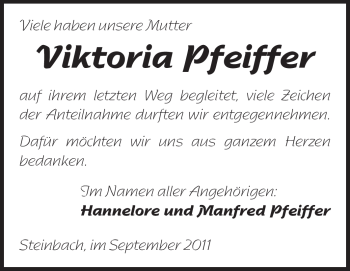 Traueranzeige von Viktoria Pfeiffer von Odenwälder Echo