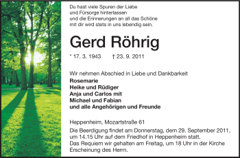Traueranzeige von Gerd Röhrig von Starkenburger Echo