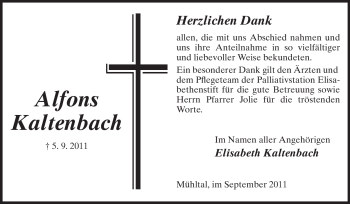 Traueranzeige von Alfons Kaltenbach von Echo-Zeitungen (Gesamtausgabe)