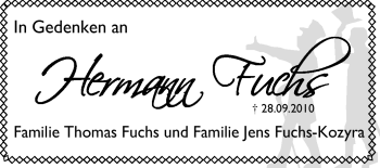 Traueranzeige von Hermann Fuchs von Echo-Zeitungen (Gesamtausgabe)