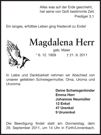 Traueranzeige von Magdalena Herr von Starkenburger Echo