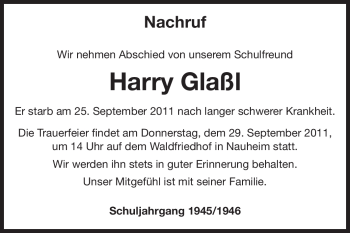 Traueranzeige von Harry Glaßl von Rüsselsheimer Echo, Groß-Gerauer-Echo, Ried Echo