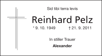 Traueranzeige von Reinhard Pelz von Darmstädter Echo, Odenwälder Echo, Rüsselsheimer Echo, Groß-Gerauer-Echo, Ried Echo