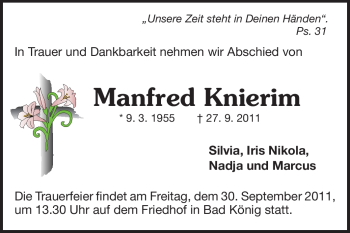 Traueranzeige von Manfred Knierim von Odenwälder Echo
