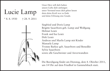 Traueranzeige von Lucie Lamp von Odenwälder Echo