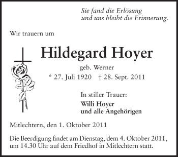 Traueranzeige von Hildegard Hoyer von Starkenburger Echo