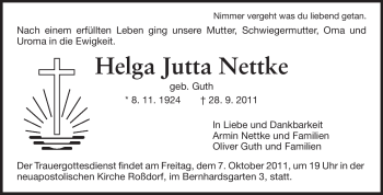 Traueranzeige von Helga Jutta Nettke von Echo-Zeitungen (Gesamtausgabe)