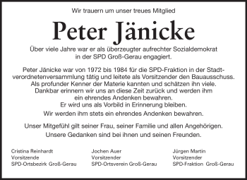 Traueranzeige von Peter Jänicke von Rüsselsheimer Echo, Groß-Gerauer-Echo, Ried Echo