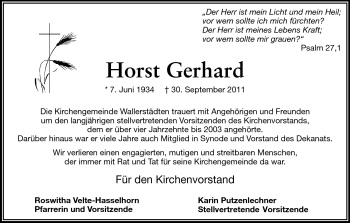 Traueranzeige von Horst Gerhard von Rüsselsheimer Echo, Groß-Gerauer-Echo, Ried Echo