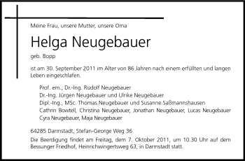 Traueranzeige von Helga Neugebauer von Echo-Zeitungen (Gesamtausgabe)