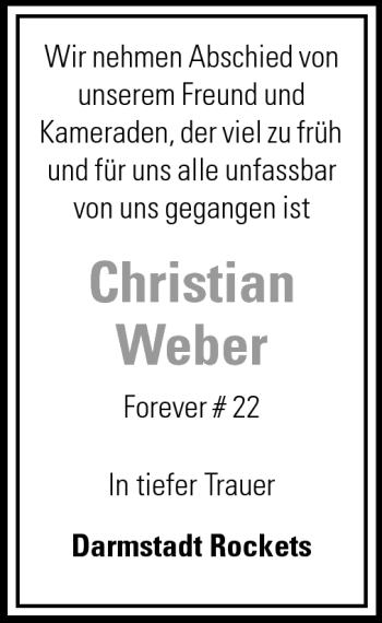 Traueranzeige von Christian Weber von Echo-Zeitungen (Gesamtausgabe)
