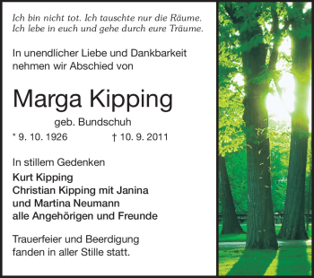 Traueranzeige von Marga Kipping von Darmstädter Echo, Odenwälder Echo, Rüsselsheimer Echo, Groß-Gerauer-Echo, Ried Echo