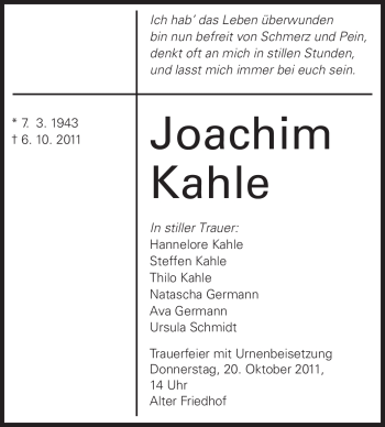 Traueranzeige von Joachim Kahle von Echo-Zeitungen (Gesamtausgabe)