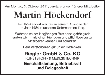Traueranzeige von Martin Höckendorf von Echo-Zeitungen (Gesamtausgabe)