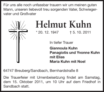 Traueranzeige von Helmut Kuhn von Odenwälder Echo