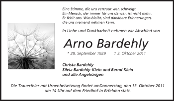 Traueranzeige von Arno Bardehly von Rüsselsheimer Echo, Groß-Gerauer-Echo, Ried Echo