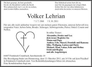 Traueranzeige von Volker Lehrian von Echo-Zeitungen (Gesamtausgabe)