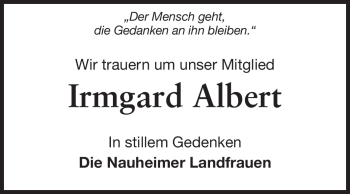 Traueranzeige von Irmgard Albert von Rüsselsheimer Echo, Groß-Gerauer-Echo, Ried Echo