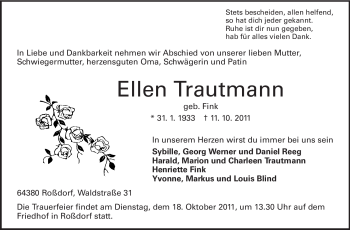 Traueranzeige von Ellen Trautmann von Echo-Zeitungen (Gesamtausgabe)