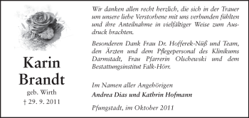 Traueranzeige von Karin Brandt von Echo-Zeitungen (Gesamtausgabe)
