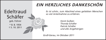 Traueranzeige von Edeltraut Schäfer von Rüsselsheimer Echo, Groß-Gerauer-Echo, Ried Echo