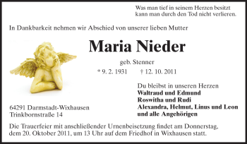 Traueranzeige von Maria Nieder von Echo-Zeitungen (Gesamtausgabe)