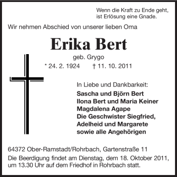 Traueranzeige von Erika Bert von Echo-Zeitungen (Gesamtausgabe)