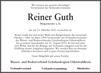 Traueranzeige von Reiner Guth von Odenwälder Echo