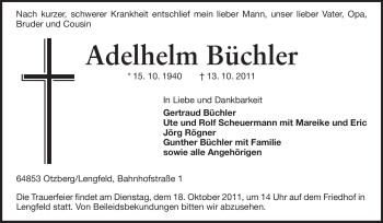 Traueranzeige von Adelhelm Büchler von Echo-Zeitungen (Gesamtausgabe)