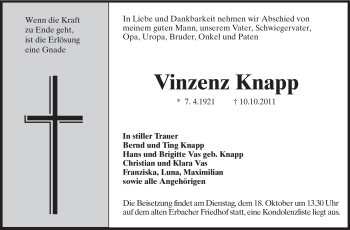 Traueranzeige von Vinzenz Knapp von Odenwälder Echo